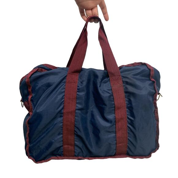 Vintage Hollywood Park Blue Burgundy Light Duffle Bag - Picture 6 of 8